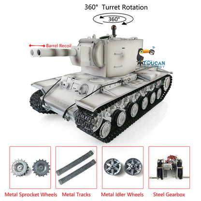 Henglong 1/16 7.0 Upgraded Soviet KV-2 3949 RTR RC Tank Model Barrel Recoil 360 Degree Turret BB IR Smoke Metal Drive Idler Wheels