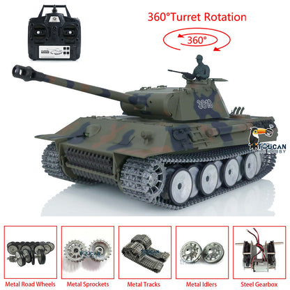 Henglong 1/16 Snow 7.0 Customized Panther RTR RC Tank 3819 Metal Tracks Wheels 360 Degree Turret Rotation Infrared Combating System