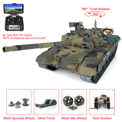 Henglong 1/16 TK7.0 Plastic Russian T90 RTR RC Tank 3938 with Steel Gearbox Metal Barrel Recoil 360 Degrees Turret BB Unit Infrared Combat