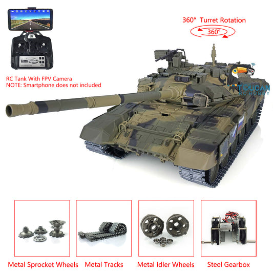 Henglong 1/16 TK7.0 Plastic Russian T90 RTR RC Tank 3938 with Steel Gearbox Metal Barrel Recoil 360 Degrees Turret BB Unit Infrared Combat