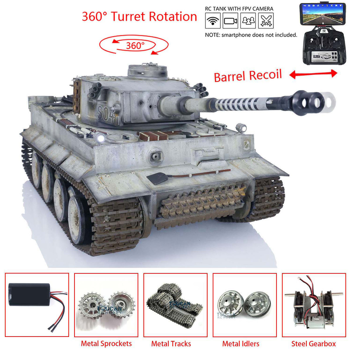 Henglong 1/16 Promotion TK7.0 German Tiger I RTR RC Tank 3818 Special Spray Painting with Barrel Recoil FPV IR BB Smoke Metal Tracks Sprockets Idlers Wheels Gearbox