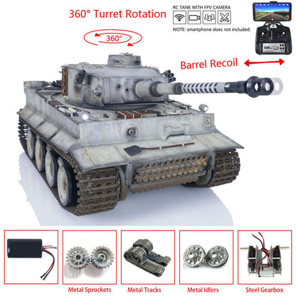 Henglong 1/16 Promotion TK7.0 German Tiger I RTR RC Tank 3818 Special Spray Painting with Barrel Recoil FPV IR BB Smoke Metal Tracks Sprockets Idlers Wheels Gearbox
