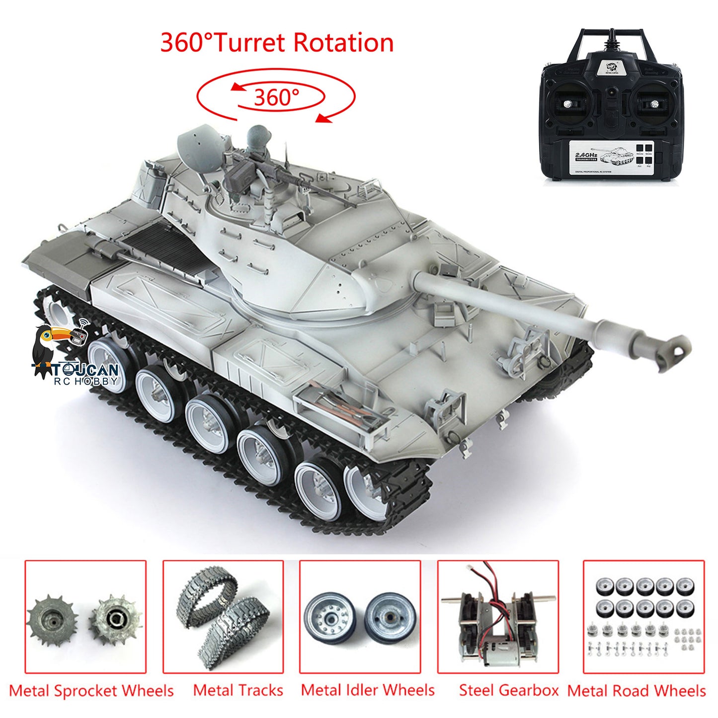 Henglong 1/16 TK7.0 USA Walker Bulldog 3839 RTR RC Tank with Metal Sprockets Wheels Gearbox Tracks