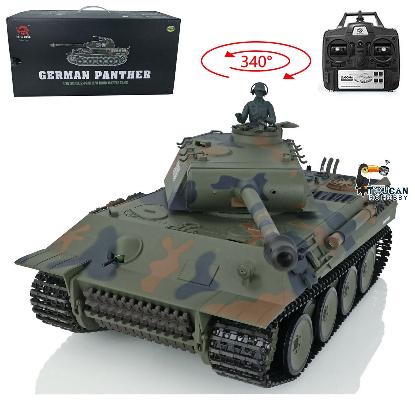 2.4Ghz Henglong 1/16 Snow 7.0 Plastic Ver German Panther V RTR RC Tank Remote Control Vehicle 3819 Infrared Combating System
