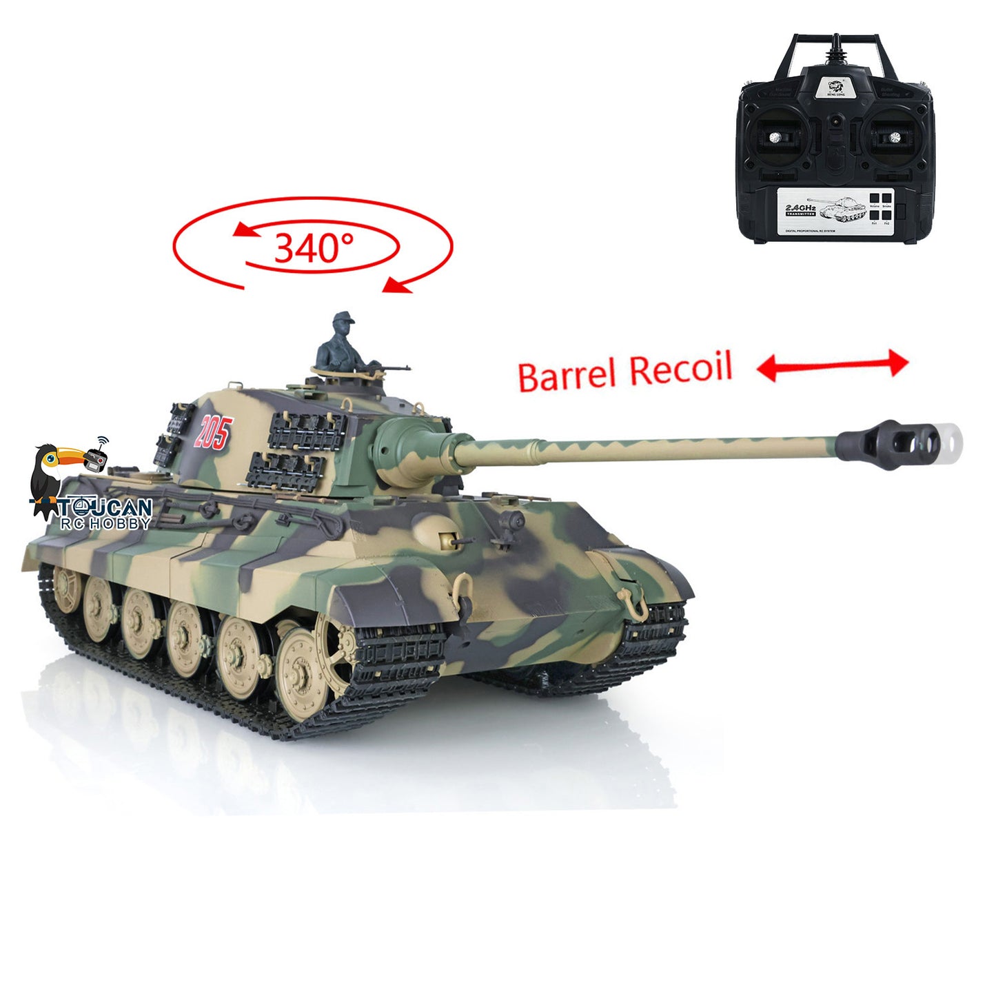 Henglong 1/16 TK7.0 Plastic German King Tiger Henschel 3888A RTR RC Tank with Barrel Recoil Infrared Combat BB Smoke Unit Sound Light
