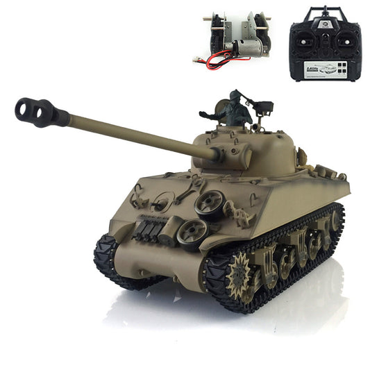 Henglong 1/16 7.0 Plastic M4A3 Sherman 3898 RTR RC Tank 360 Degree Turret BB IR Barrel Recoil Smoke Sound Metal Steel Driving Gearbox Barrel