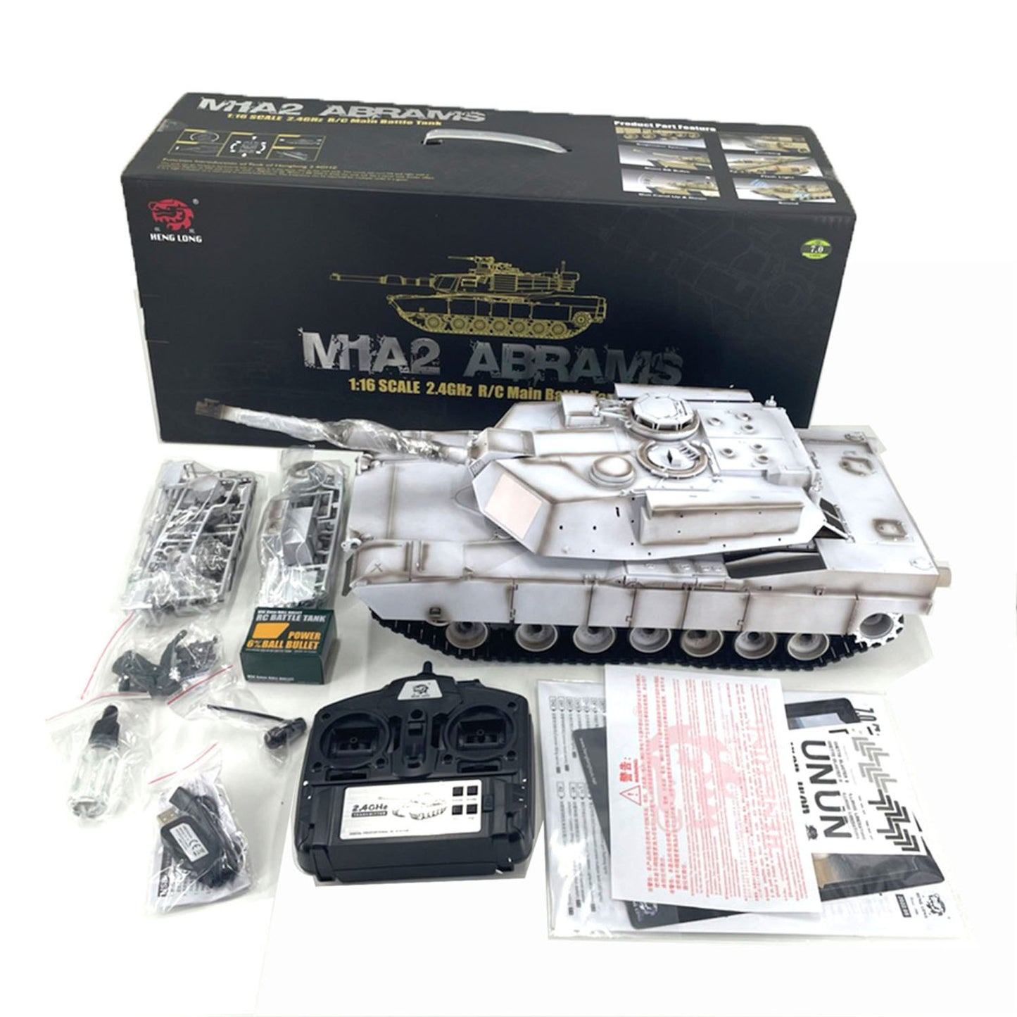 Plastic Henglong 1/16 7.0 Mainboard RC Tank  M1A2 Abrams 3918 Barrel Recoil BB IR Steel Gearbox Battery Smoke Radio 320 Degree Turret Rotation