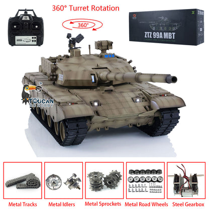 Henglong 1/16 Scale 7.0 99A RC Tank Model 3899A Radio Controlled Armored Car Military Panzer 360 Turret Metal Tracks W/ Linkages