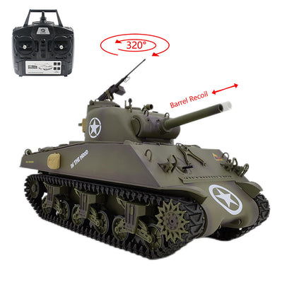 Plastic Henglong 1/16 7.0 RC Tank M4A3 Sherman 3898 320 Degree Turret Rotation Barrel Recoil BB IR Smoking Steel Gearbox Battery 2.4G Radio