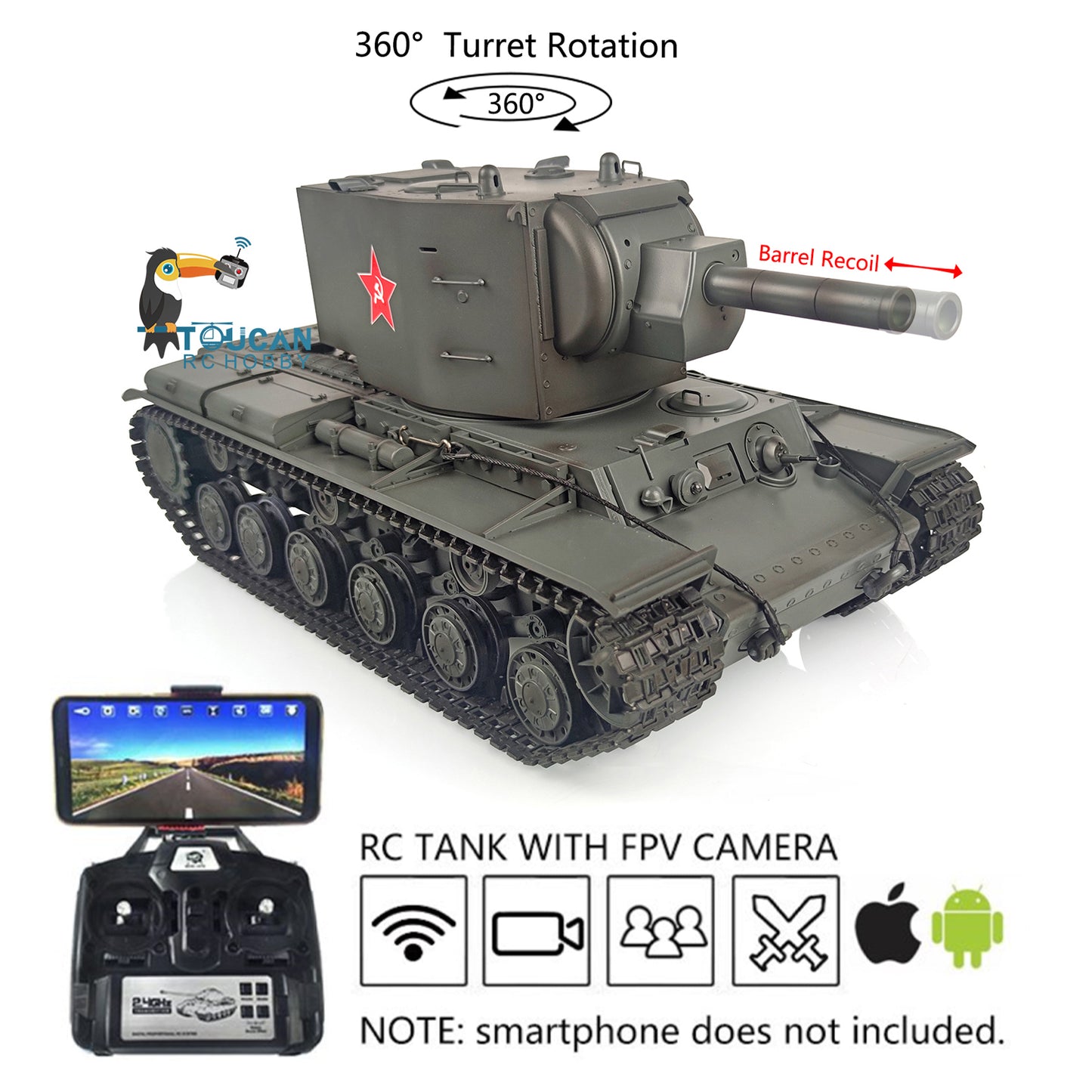 Henglong 1/16 7.0 RC Tank Remote Controlled Military Truck 3949 Upgraded Painted FPV Soviet KV-2 Gigant RTR 360 Degree Turret