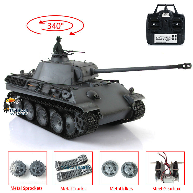 Henglong 1/16 7.0 Upgraded German Panther G RTR RC Tank 3879 Metal Tracks Sprocket Wheels BB Infrared Combating System Smoke 340 Degree Turret Sound Light