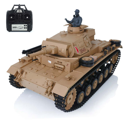 US Warehouse 2.4G Henglong 1/16 7.0 Plastic 3849 German Panzer III H RTR RC Tank Model BB IR Smoke Sounds Lights Metal Barrel