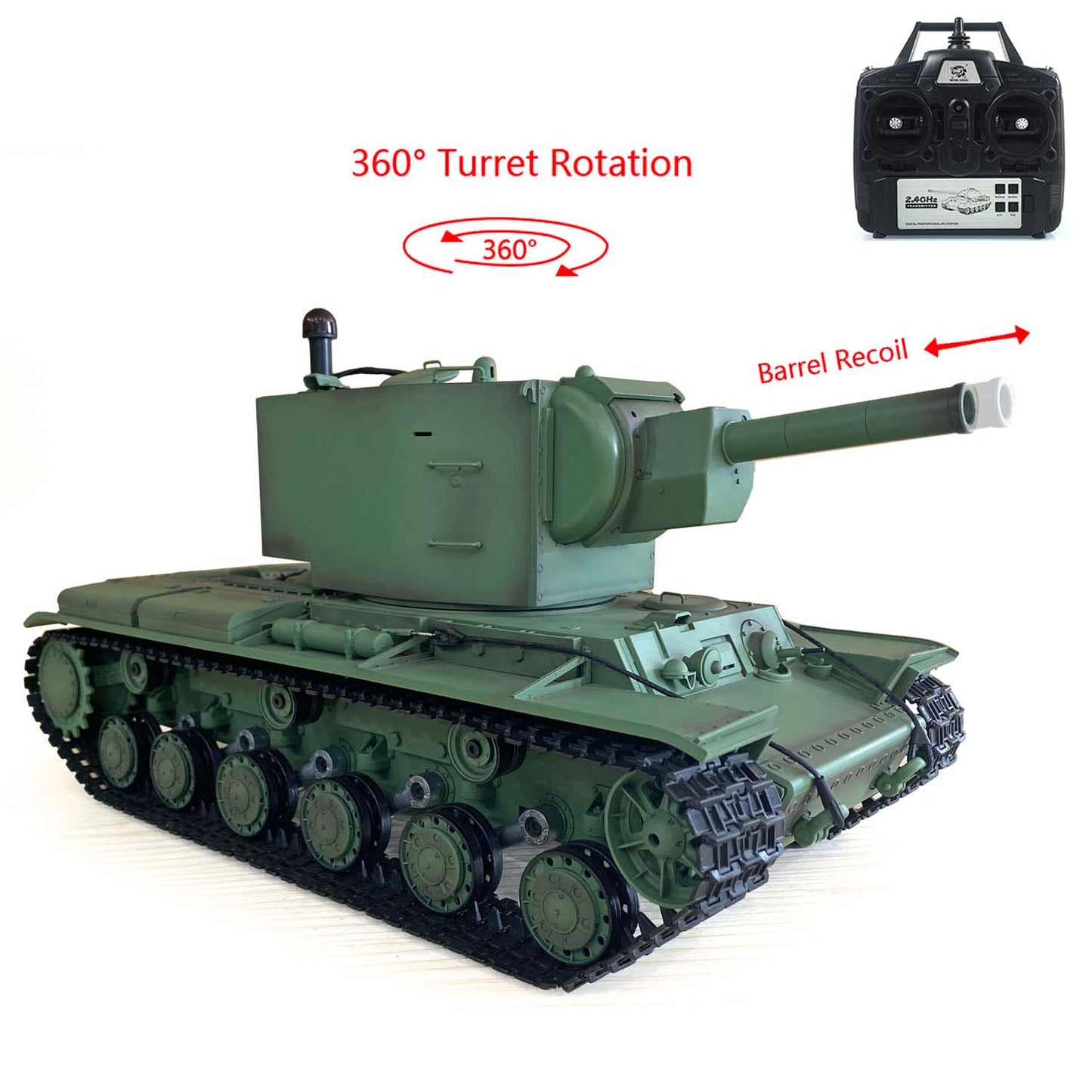 Henglong 1/16 7.0 Plastic Soviet Union KV-2 3849 RTR RC Tank with 360 Degrees Turret Barrel Recoil BB Infrared Combat Smoke