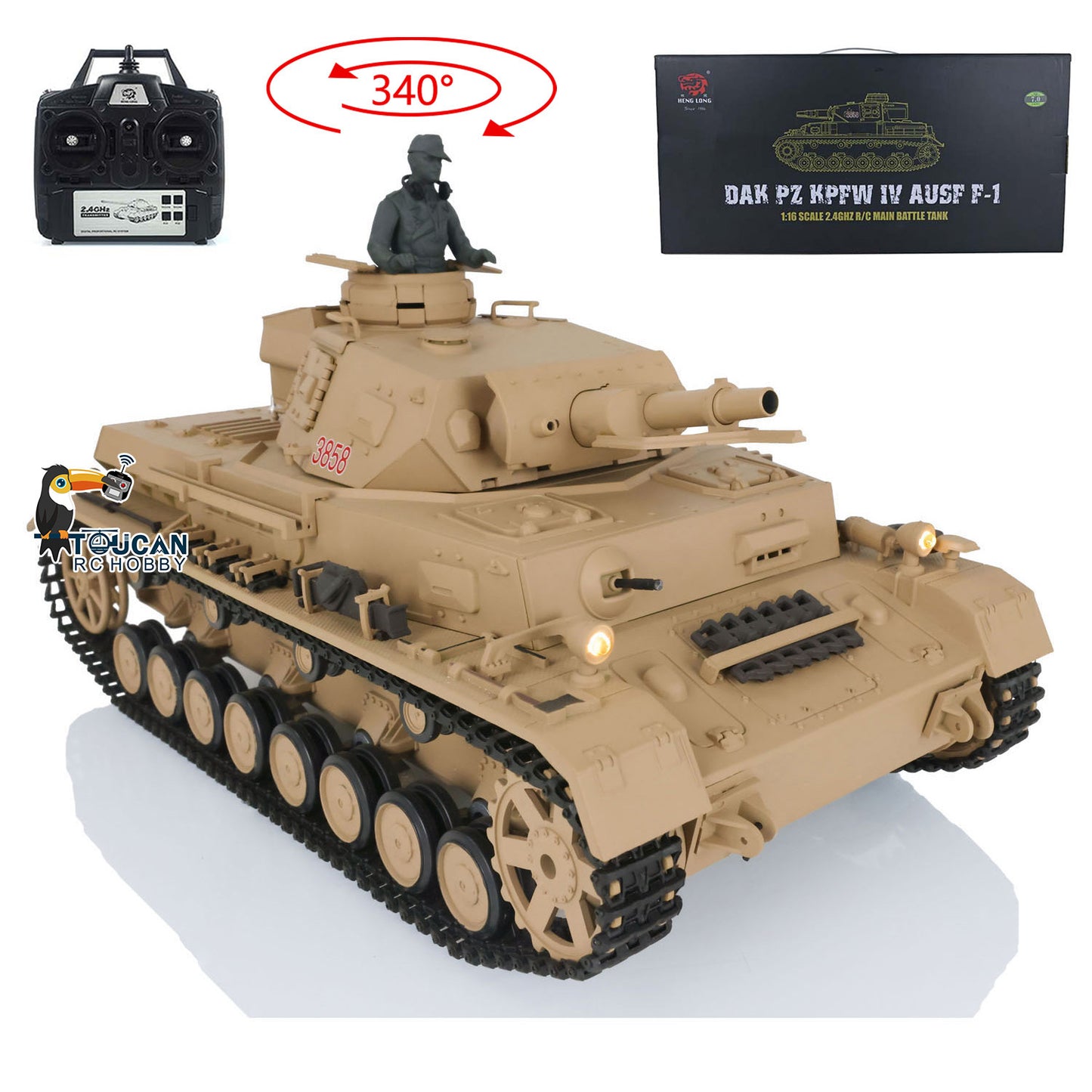 2.4G Henglong 1/16 Snow 7.0 Plastic German Panzer IV F RTR RC Tank Model 3858 Infrared Combating System Metal Barrel BB Unit