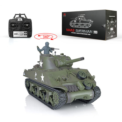 US Stock 2.4Ghz Henglong 1/16 Scale 7.0 Plastic Version M4A3 Sherman 3898 RTR RC Tank Model BB IR Smoke 340 Degree Turret Metal Barrel