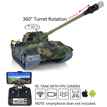 Henglong 1/16 RC Tank 3888A 7.0 Customized King Tiger Assembled FPV Infrared Combat Barrel Recoil Lifting Idle Smoke Metal Road Wheels BB Unit