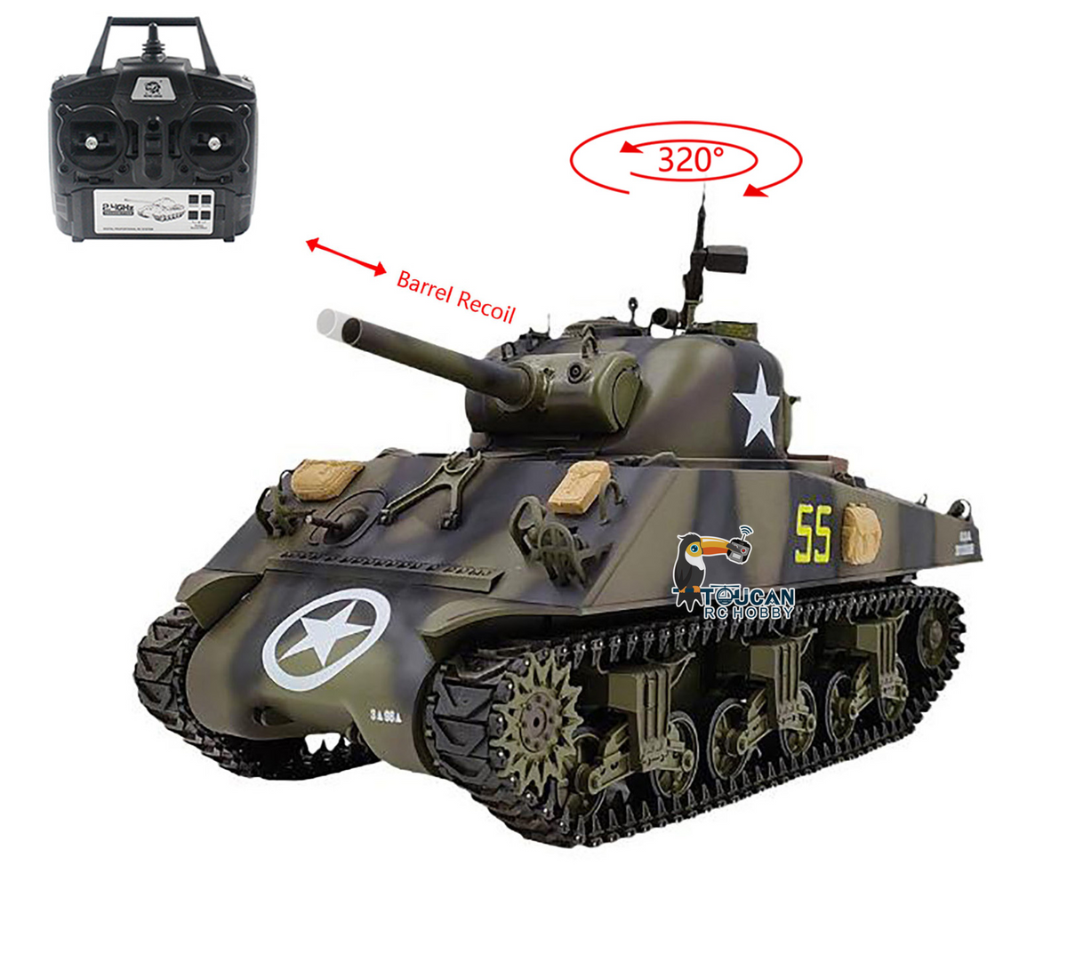 Henglong 1/16 Special Spray Painting TK7.0 Plastic 3898 USA M4A3 Sherman RTR RC Tank with Barrel Recoil BB IR Smoke Steel Gearbox