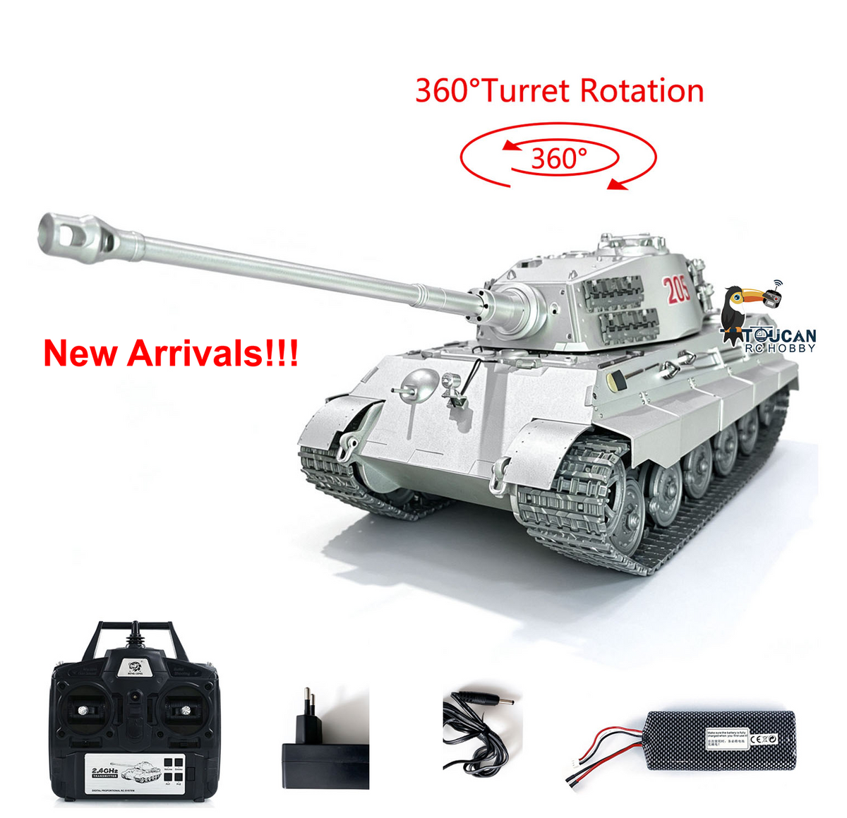 New Arrival!!!Henglong 1/16 King Tiger Heavy RC Tank 3888 Metal Remote Control Military Tanks BB Firing 360 Degree Turret Smoke Light Sound