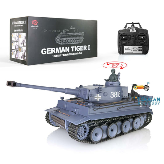 Henglong 1/16  TK7.0 Version Plastic German Tiger I RC Tank 3818Remote Control Tank Sound Effect Smoking Gearbox w/o Recoil Barrel