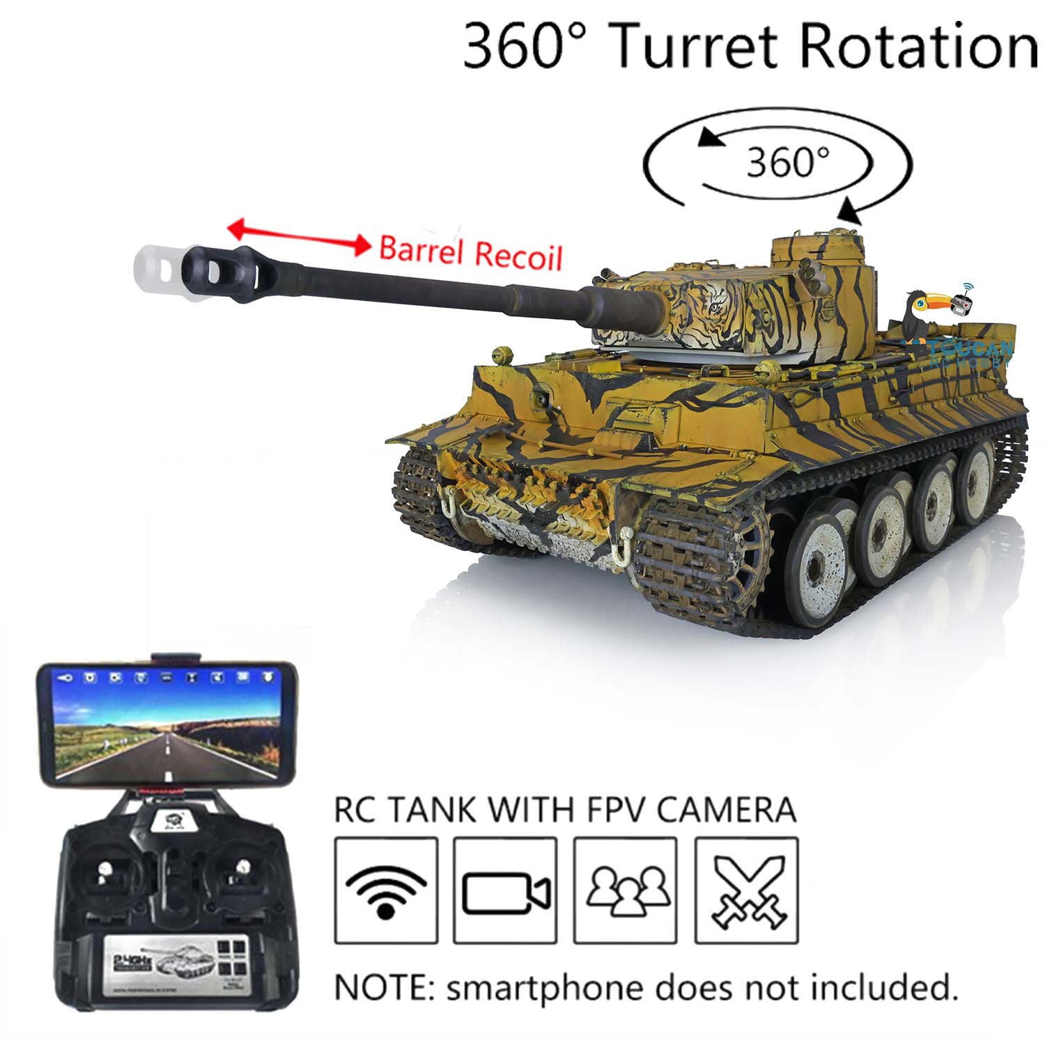 Henglong 1/16 Promotion TK7.0 German Tiger I RTR RC Tank 3818 Special Spray Painting with Metal Tracks Sprockets Idlers Wheels Gearbox