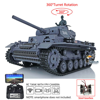 Henglong 1/16 Plastic 7.0 3848 3849 Panzer III H L RC Tank with Steel Driving Gearbox Metal Barrel