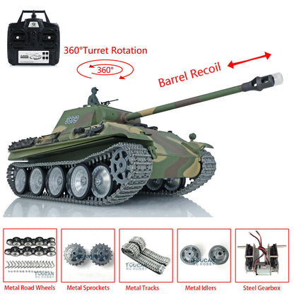 US Stock Heng Long 1/16 7.0 Customized German Panther G 3879 RTR RC Tank Barrel Recoil 360 Degree Turret Metal Tracks Drive Idler Road Wheels