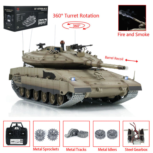 7.0 HengLong RC Tank 1/16 IDF Merkava MK IV 3958 Barrel Flash & Smoke Effect 360 Degree Turret BB IR Armored Military Vehicle Model