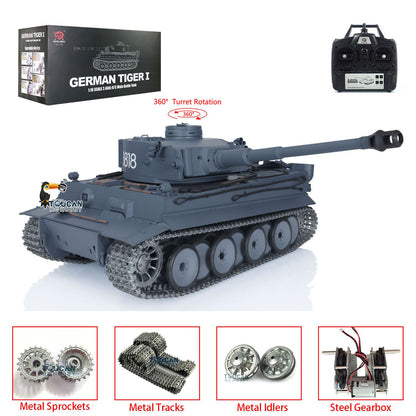 Henglong 1/16 RC Tank 3818 7.0 Tiger I Upgraded Assembled Metal Tracks Sprocket 360 Degree Turret Infrared Combating System Idle Smoke BB Unit Vehicle
