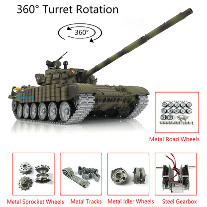 Henglong 1/16 TK7.0 Russian T72 RTR RC Tank 3939 with BB IR 360 Degrees Turret Smoke Metal Tracks Gearbox Sprockets Idlers Road Wheels