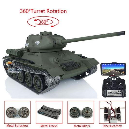 Henglong 1/16 TK7.0 Promotion Soviet T34-85 RTR RC Tank 3909 with 360 Degrees Turret BB Infrared Combat Smoke Metal Sprockets Idlers Wheels