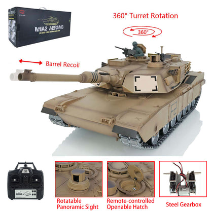 Henglong 1/16 7.0 3918 Abrams M1A2 RTR RC Tank Openable Hatch Rotatable Panoramic Sight BB IR Smoke Metal Wheels Tracks Gearbox