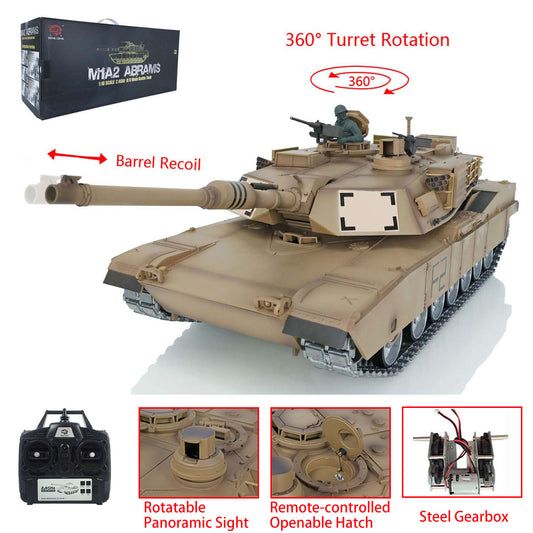 Henglong 1/16 7.0 3918 Abrams M1A2 RTR RC Tank Openable Hatch Rotatable Panoramic Sight BB IR Smoke Metal Wheels Tracks Gearbox