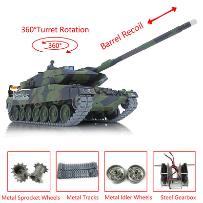 2.4G Henglong 1/16 7.0 Upgrade FPV Leopard2A6 RC Tank 3889 360 Degree Barrel Recoil Smoke BB IR Unit Sound Metal Tracks Sprocket Wheels Gearbox