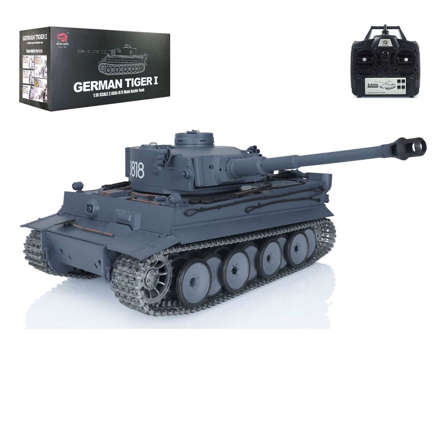 DE Stock 2.4Ghz Henglong 1/16 Scale 7.0 Upgraded 3818 German Tiger I RTR RC Tank BB IR Smoke Metal Drive Idler Wheels Tracks Gearbox