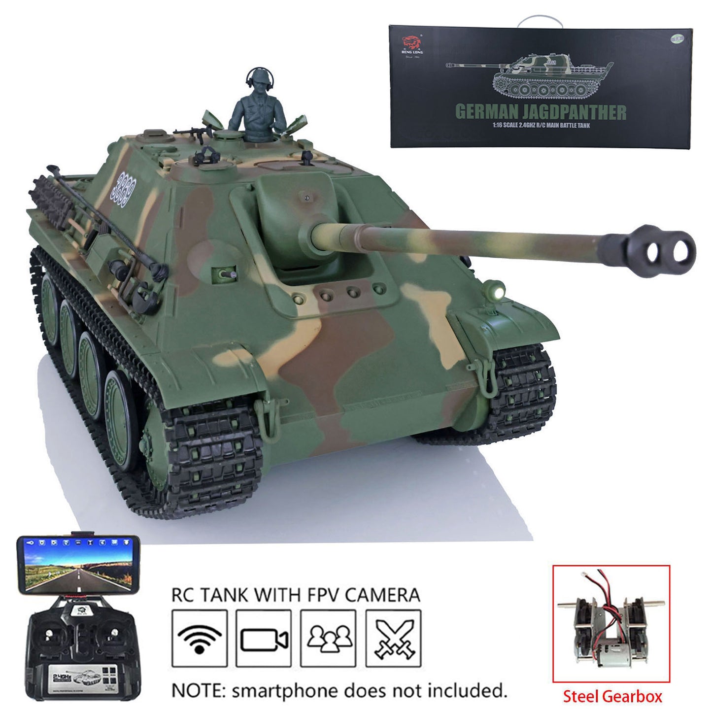 Henglong 1/16 7.0 Plastic Jadpanther 3869 RTR RC Tank FPV Infrared Combating System BB Shooting Smoke Unit Steel Gearbox Metal Barrel