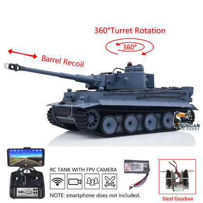 Henglong 1/16 TK7.0 Plastic German Tiger I RTR RC Tank 3818 with Steel Gearbox Metal Barrel Recoil 360 Degrees Turret BB Unit Infrared Combat