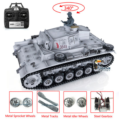 2.4G Henglong 1/16 Snow 7.0 Plastic German Panzer III H RTR RC Tank Model 3849 Metal Barrel Radio Control Vehicle Infrared Combating System