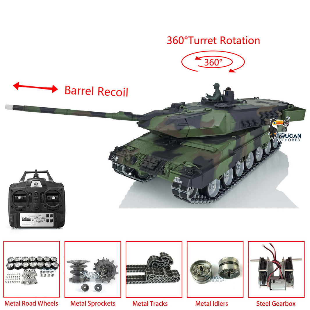 Tanque RC Leopard 2 A6 A Escala 1:16 Con Disparos Por Infrarrojos Y Sonido Realista – Engranaje De Metal Y 2.4 GHz Para Principiantes Y Expertos