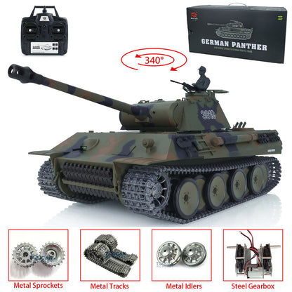 US Stock 2.4G Henglong 1/16 7.0 3819 German Panther RTR RC Tank Infrared Combat BB Smoke Model Drive Idler Wheels Tracks Gearbox