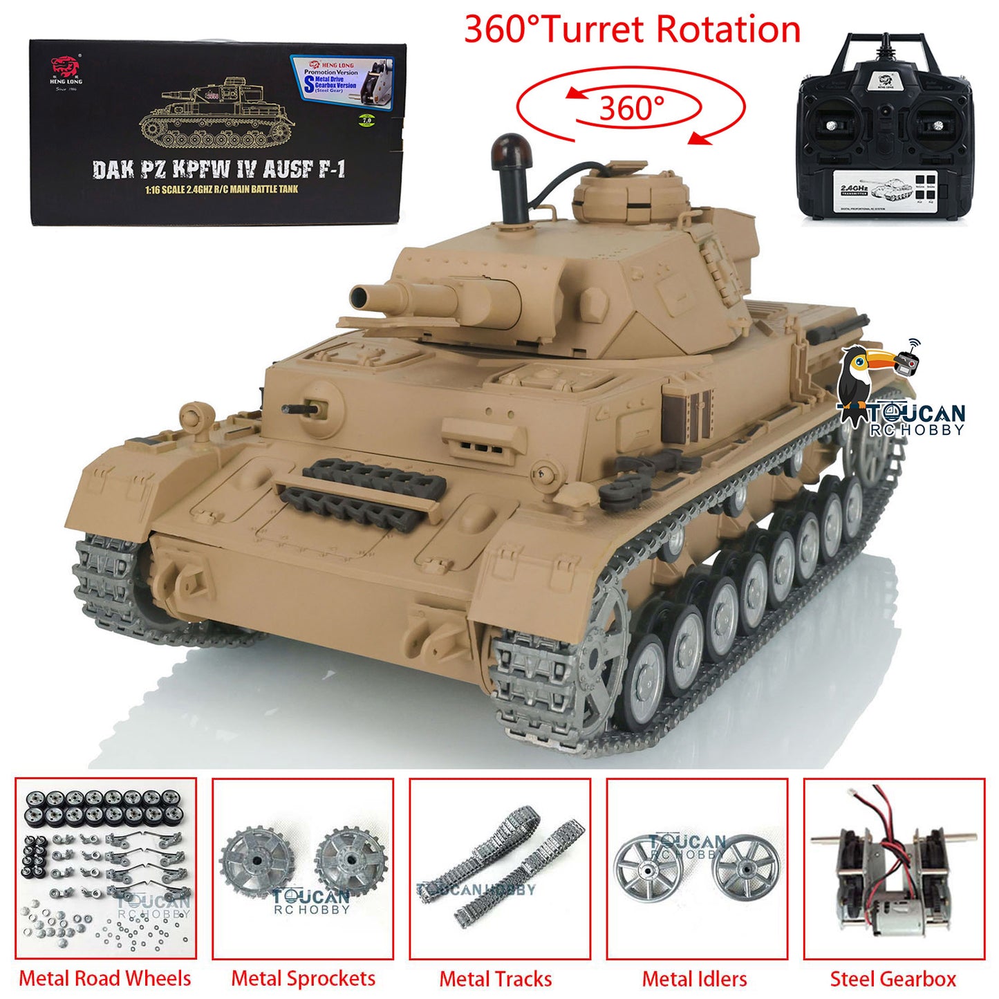Henglong 1/16 Snow 7.0 Customized Panzer IV F RTR RC Tank 3858 Metal Wheels 360 Degree Turret Rotation Smoking Infrared Combating System