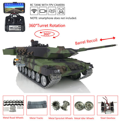 Henglong 1/16 TK7.0 3889 Leopard2A6 RTR RC Tank with Metal Tracks Road Drive Idler Wheels Gearbox