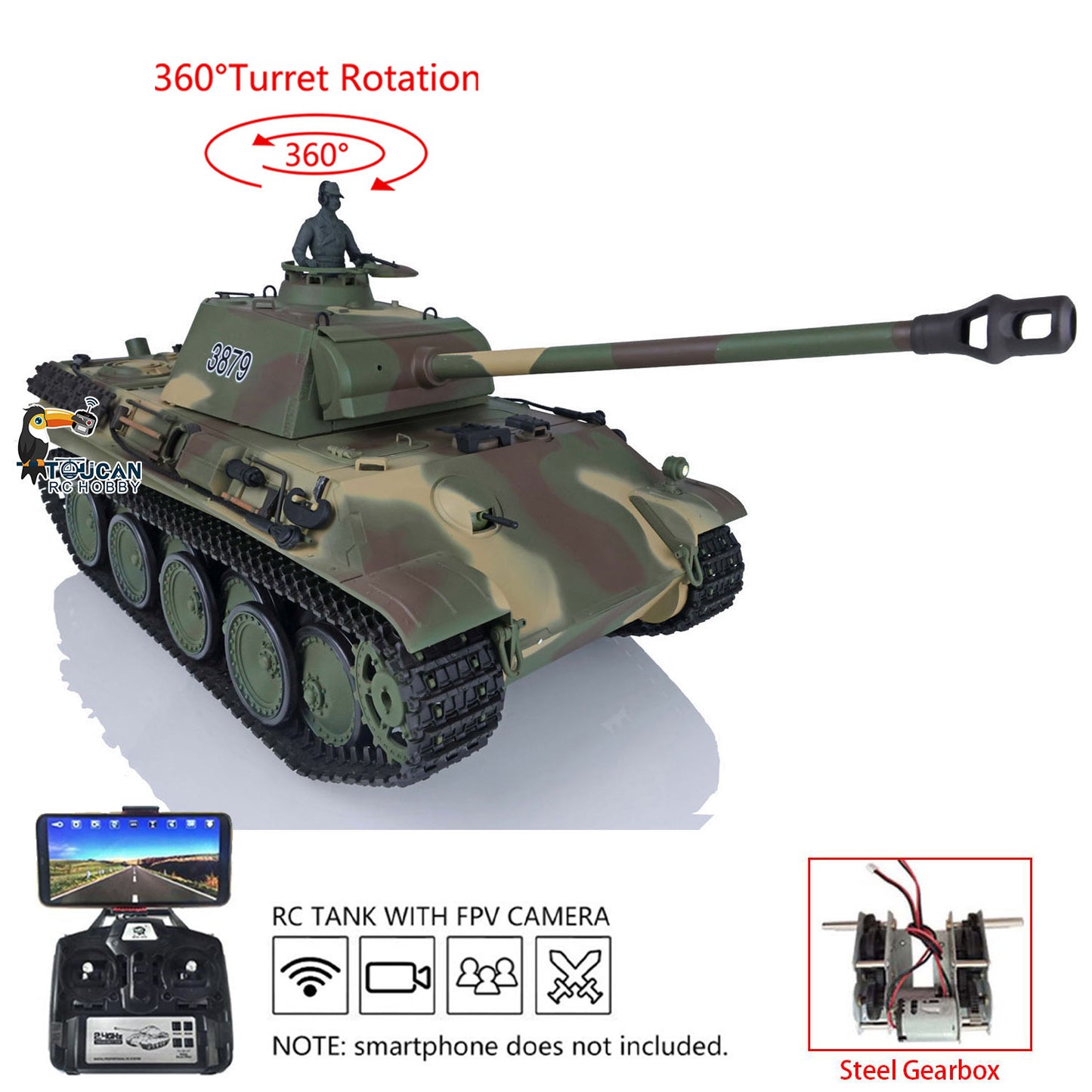 Henglong 1/16 7.0 Panther G Soviet KV-1 Plastic RC Tank 3879 3878 Model FPV 360 Degree Turret Metal Barrel Steel Gearbox BB Infrared Combating System Smoke