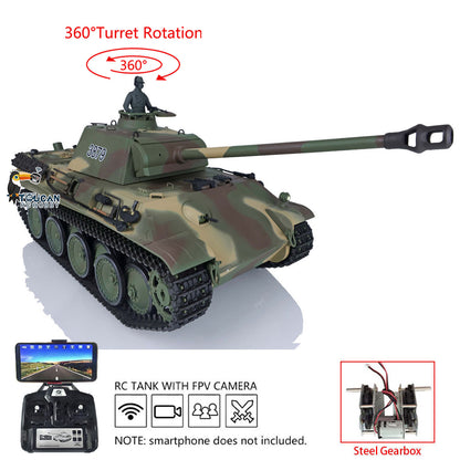 Henglong 1/16 7.0 Panther G Soviet KV-1 Plastic RC Tank 3879 3878 Model FPV 360 Degree Turret Metal Barrel Steel Gearbox BB Infrared Combating System Smoke