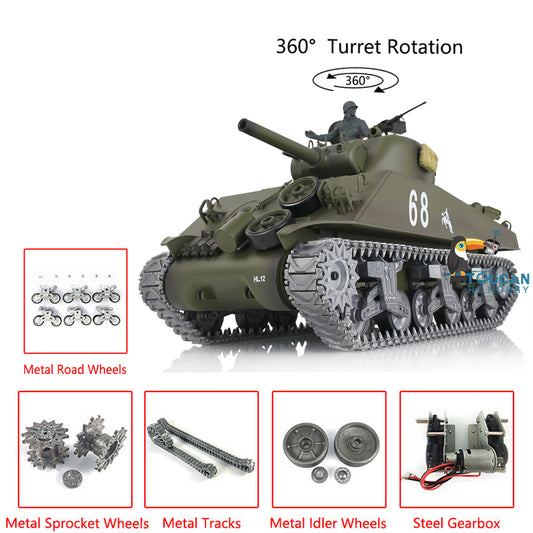 Henglong 1/16 RC Tank Customized TK7.0 M4A3 Sherman Remote Control Tank 3898 w/ 360 Degrees Rotating Turret Metal Road Wheel Tracks