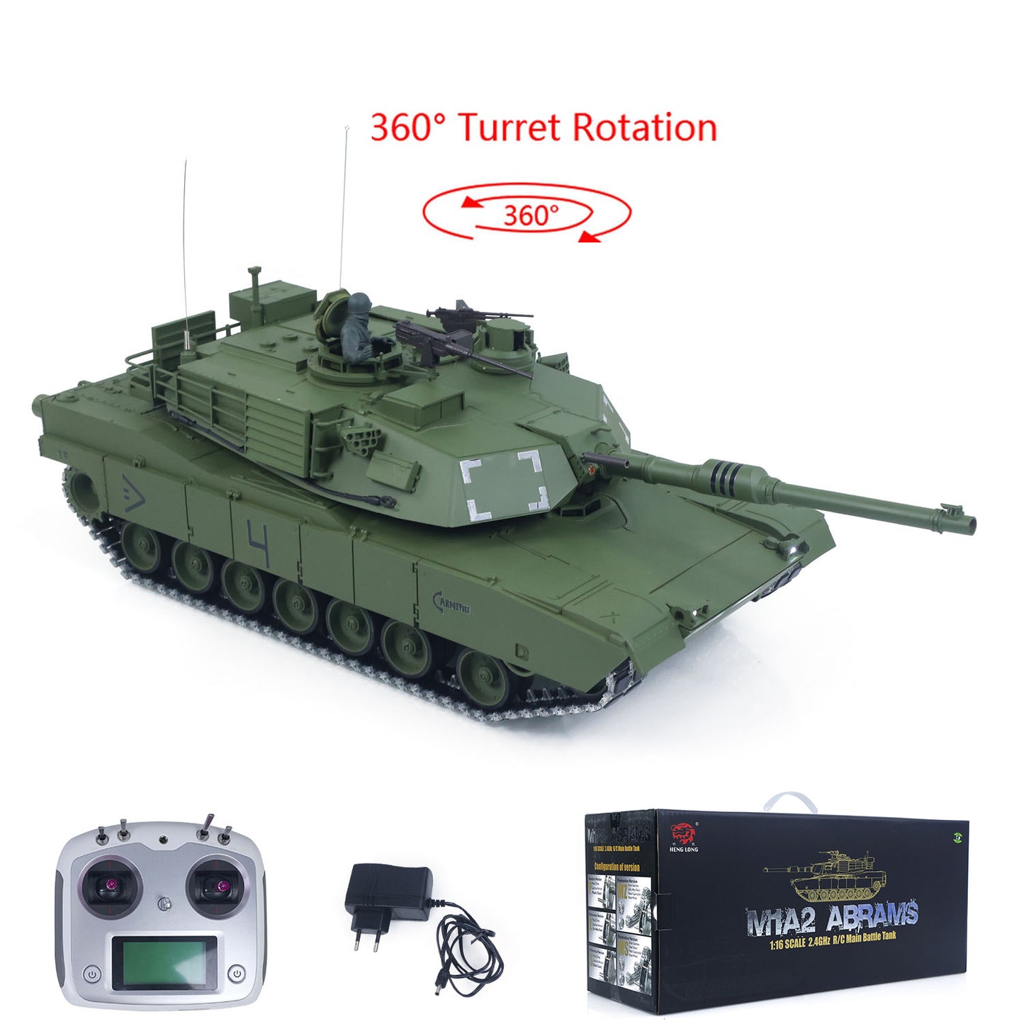 IN Stock 1/16 TOUCAN 3918 Abrams M1A2 RC Tank 360 Degree Turret Barrel Recoil Firing Flash Smoke Metal Gearbox Drive Idler Road Wheels