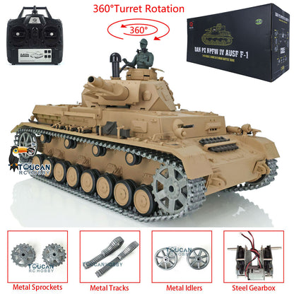 Henglong 1/16 Scale 7.0 Upgraded Panzer IV F RTR RC Tank 3858 360 Degree Turret Rotation Metal Sprocket Wheels Infrared Combating System