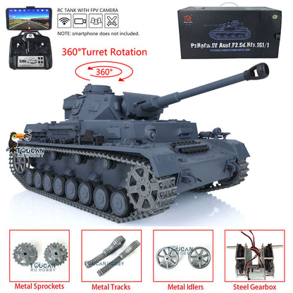 Henglong 1/16 Scale 7.0 Upgraded Panzer IV F2 RTR RC Tank 3859 Infrared Combating System 360 Degree Turret Rotation Metal Tracks