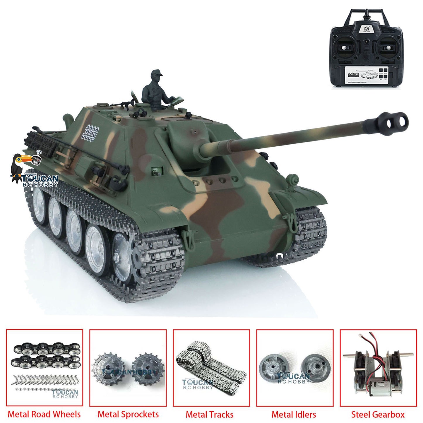 Henglong 1/16 7.0 Customized Jadpanther RTR RC Tank 3869 Metal Tracks Driving Wheels Suspension Infrared Combating Smoking System BB