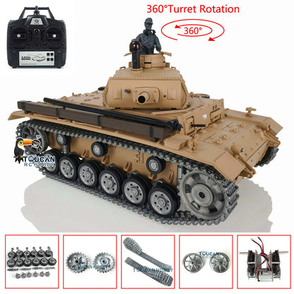 Henglong 1/16 7.0 Customized Panzer III H RTR RC Tank 3849 Metal Tracks Steel Gears Driving Gearboxes 360 Degree Turret Rotation