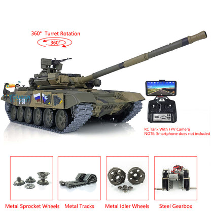 Henglong 1/16 TK7.0 Plastic Russian T90 RTR RC Tank 3938 with Steel Gearbox Metal Barrel Recoil 360 Degrees Turret BB Unit Infrared Combat